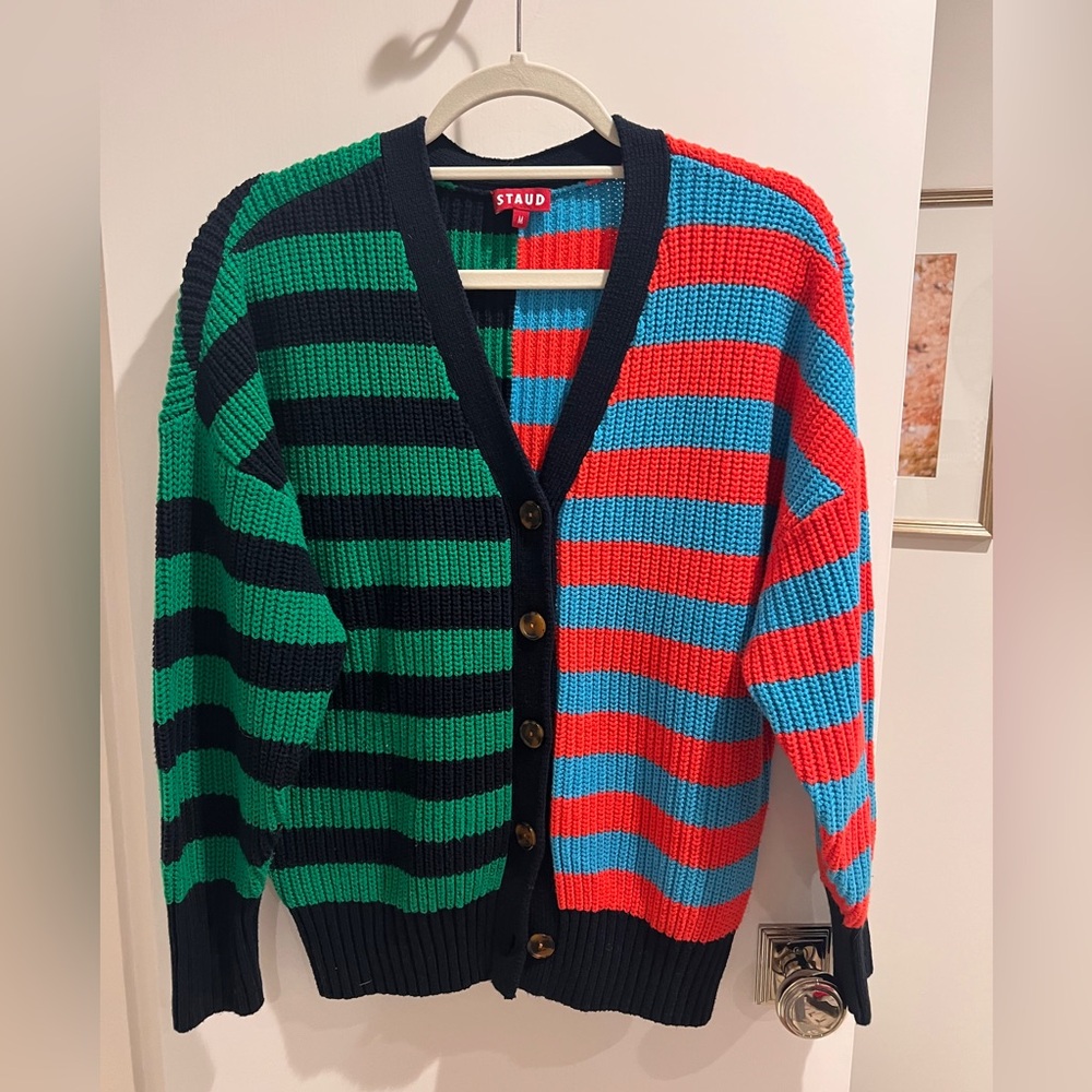 STAUD Hampton Striped Cardigan Sweater- Sz Medium
